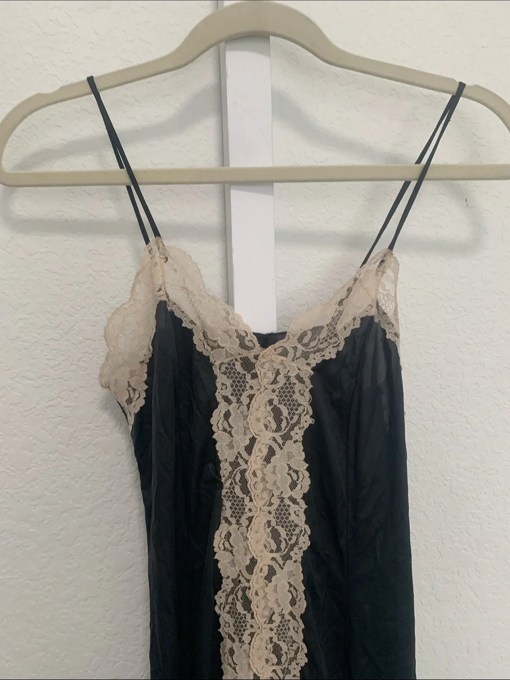 Vintage Black Slip Maxi Dress with Cream Lace Trim - Picture 2 of 6